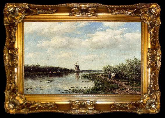 framed  Willem Roelofs Figures On A Country Road Along A Waterway, ta009-2